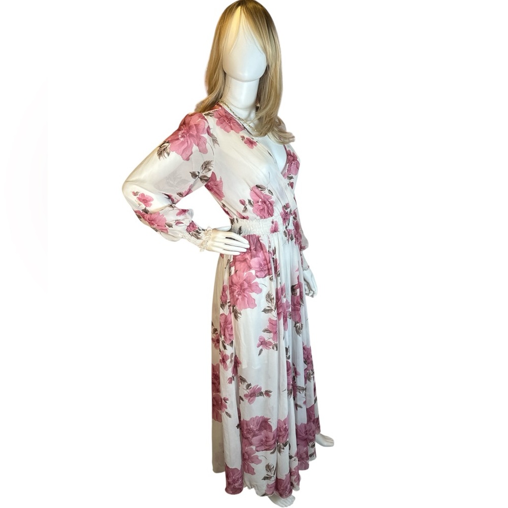 Kate and Lily Ivory Floral Maxi Dress with Pink Rose Print - Picture 4 of 8
